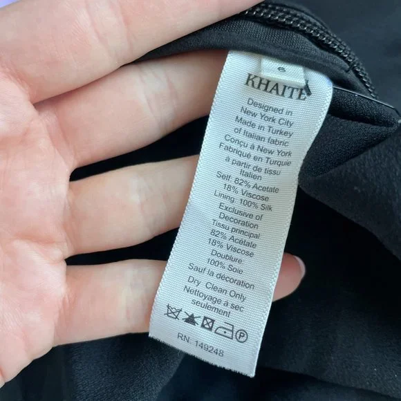 Khaite Shawna Ruched Satin Crepe Midi Dress Black High Slit Square Neckline - Picture 5 of 15